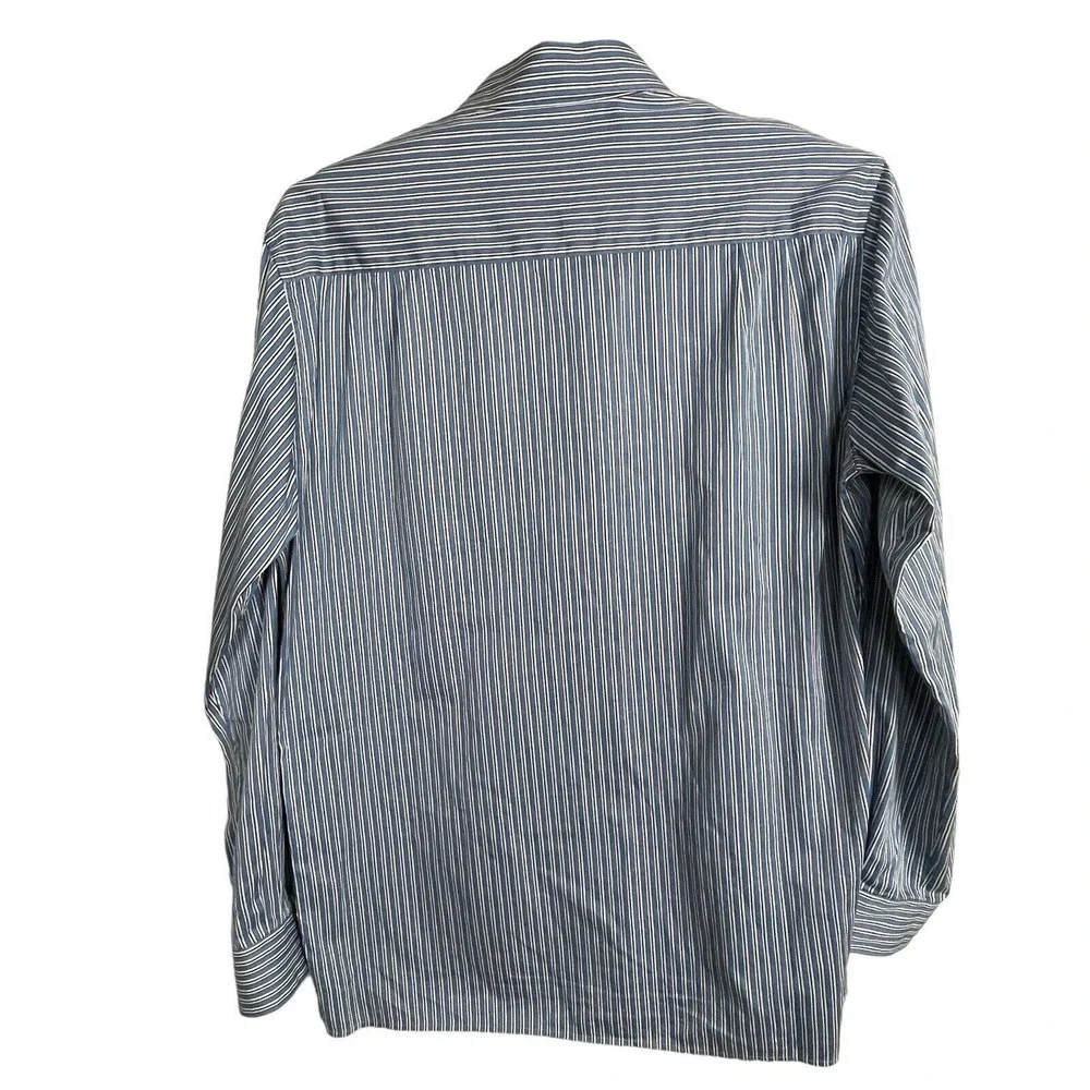 Ermenegildo Zegna Italy Size XL Button Down Long Sleeve Blue White Striped Shirt